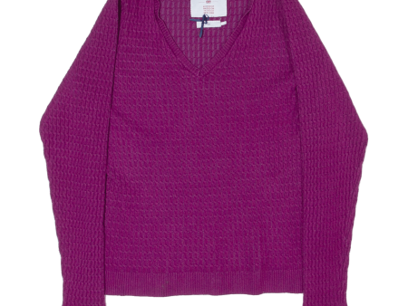 KANGOL Womens Jumper Purple V-Neck Cable Knit Viscose UK 10 Online Sale