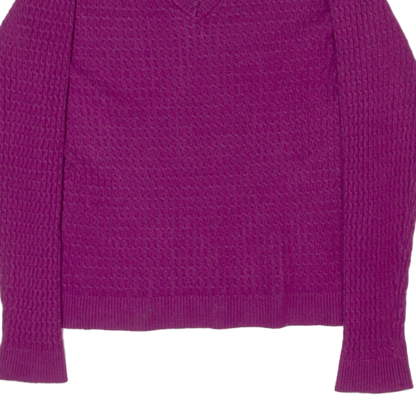 KANGOL Womens Jumper Purple V-Neck Cable Knit Viscose UK 10 Online Sale