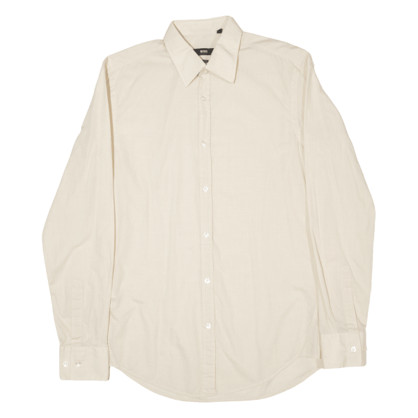 BOSS Mens Plain Shirt Beige Long Sleeve S For Sale