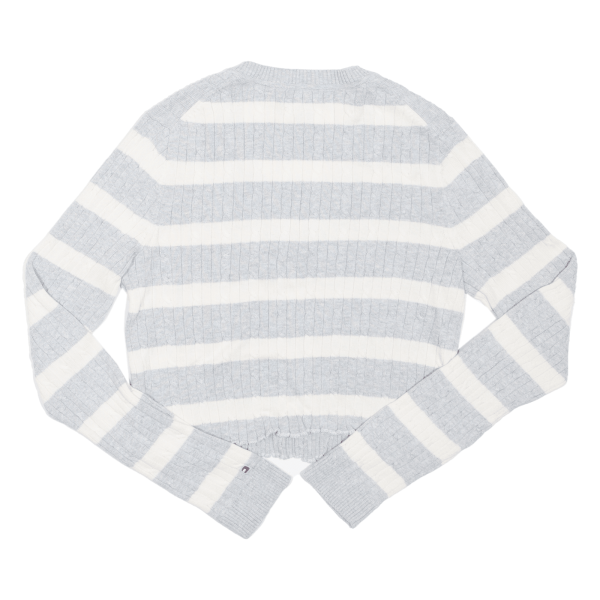 TOMMY HILFIGER Cropped Womens Jumper Grey Striped V-Neck Cable Knit M Online Hot Sale