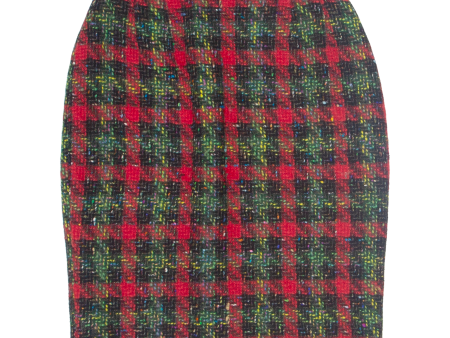 Y DE G Womens Pencil Skirt Green Knee Length 90s Plaid S For Sale