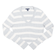 TOMMY HILFIGER Cropped Womens Jumper Grey Striped V-Neck Cable Knit M Online Hot Sale