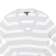 TOMMY HILFIGER Cropped Womens Jumper Grey Striped V-Neck Cable Knit M Online Hot Sale