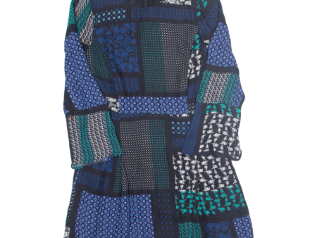 DEREK LAM IO CROSBY Womens Fit & Flare Dress Blue Silk Patchwork Knee Length S on Sale