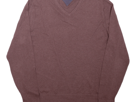 TOMMY HILFIGER Mens Jumper Brown V-Neck Tight Knit L Online now