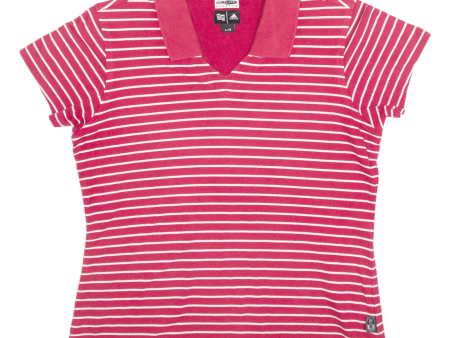 ADIDAS Womens Polo Shirt Red Striped L Supply