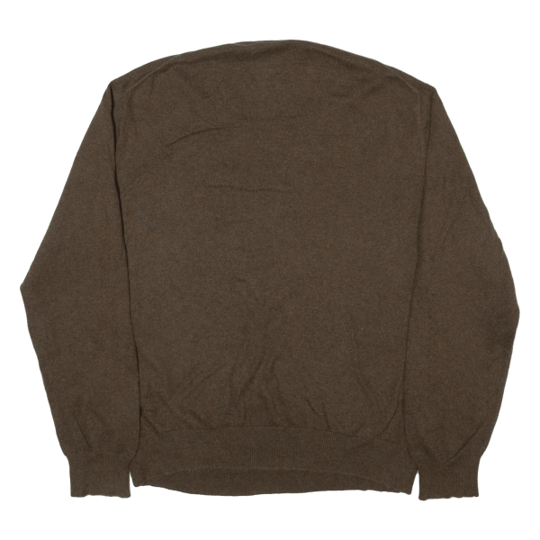 CHAPS Mens Jumper Brown V-Neck Tight Knit L Sale