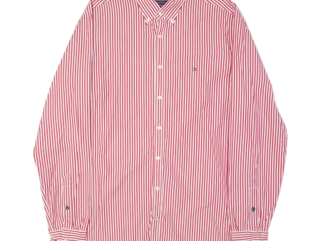 TOMMY HILFIGER New York Fit Mens Shirt Red 90s Striped Long Sleeve L Online now